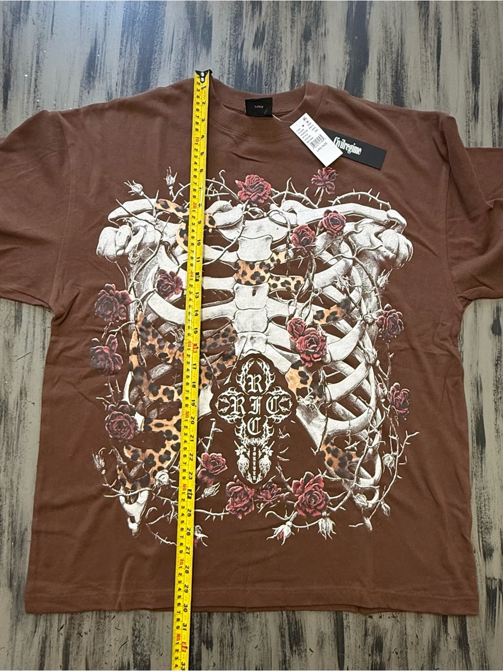Civil Regime Men's Brown Graphic Ribcage Skeleton & Rose Tee NWT Size Large - Picture 7 of 8
